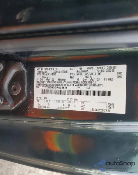 2016 Ford F150 Super Cab z USA, uszkodzony, nr VIN 1FTFX1EG3GFA34815